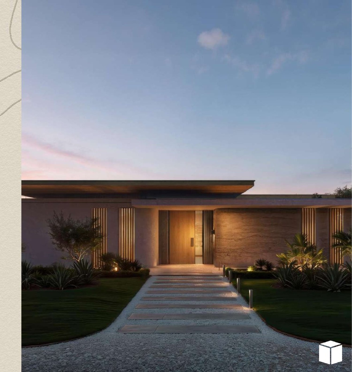 Nobu Residences villa at twilight, Ras El Hekma