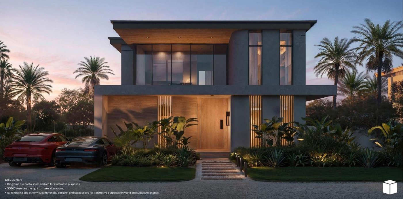Standalone villa at twilight